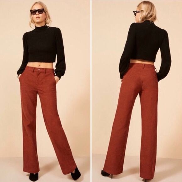 Reformation Pants - Reformation Red Dillon High Rise Wide Leg Corduroy Pants